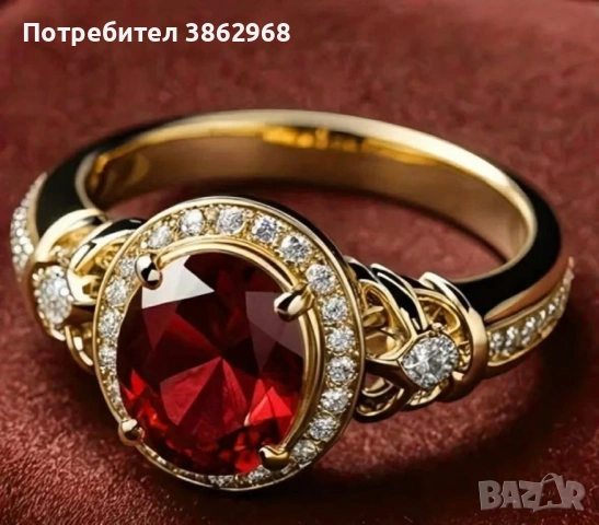 Красив дамски пръстен с червен камък