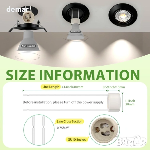 10x GU10 луни за таван, кръгли, матово бяло покритие, метална рамка, без крушки, снимка 9 - Лед осветление - 53778222