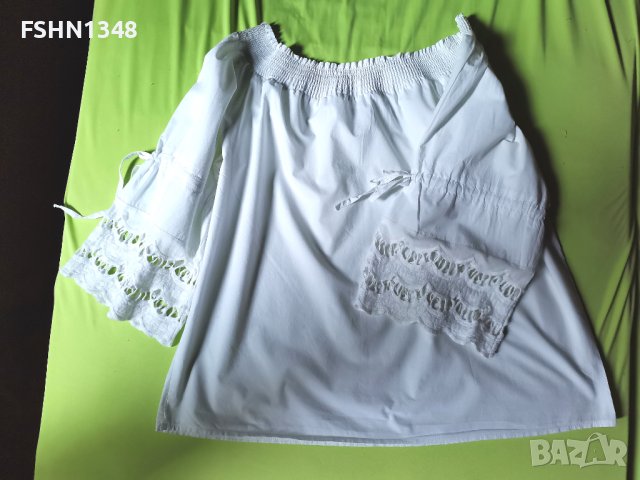 Бяла блуза с рязана бродерия , снимка 1 - Корсети, бюстиета, топове - 41392186
