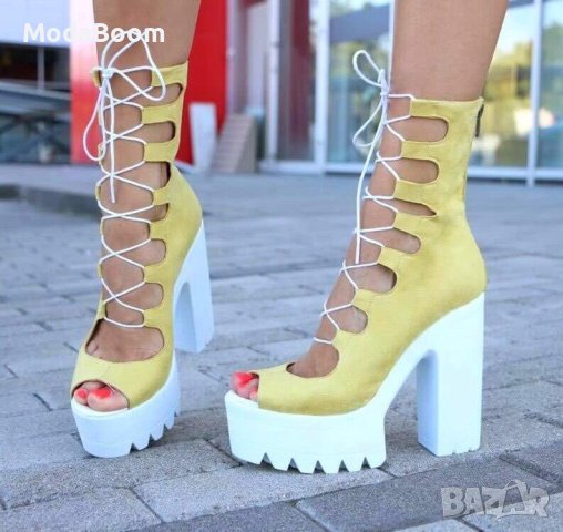 Летни боти на ток - велур 