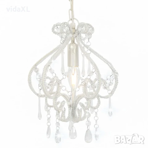 vidaXL Полилей с кристали, бял, кръгъл, E14（SKU:281593）, снимка 1