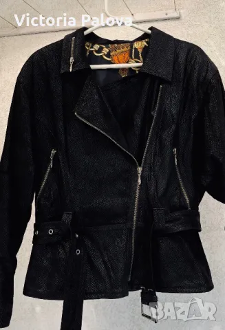 Прекрасно скъпо кожено яке тип байкърско с диагонален цип, снимка 16 - Якета - 47670261