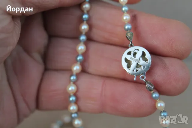 Дамско колие с естествени перли и със закопчалка от бяло  злато, снимка 9 - Колиета, медальони, синджири - 48728747