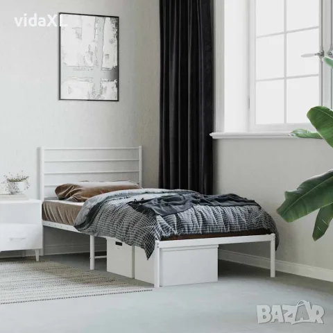 vidaXL Метална рамка за легло с горна табла, бяла, 80x200 см, снимка 2 - Спални и легла - 56147206