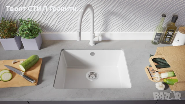 Бяла кухненска мивка за вграждане под плот Венеция 60 560x440 мм