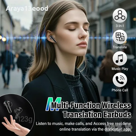 AI слушалки с превод в реално време – 144 езика, Bluetooth 5.4, снимка 5 - Безжични слушалки - 55936506