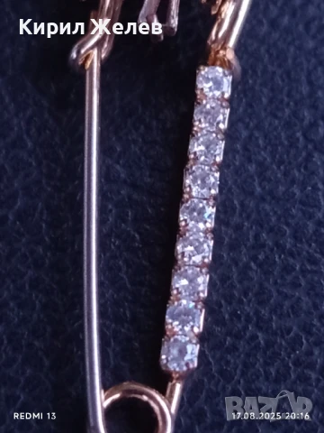 Брошка безопасна игла обсипана с цирконний преливащи в различни цветове 7287, снимка 4 - Други - 51395906