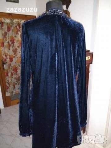 Елегантна дамска рокля синьо кадифе, снимка 4 - Рокли - 35955500