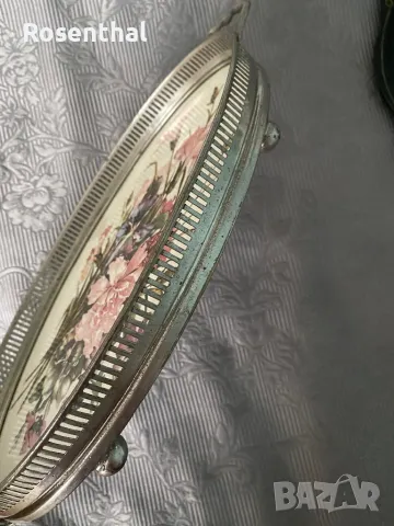 Стар поднос порцелан и метал, снимка 5 - Антикварни и старинни предмети - 49173527