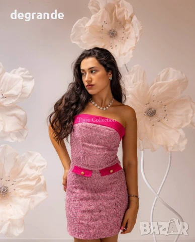 Розова рокля с имитация на джобчета