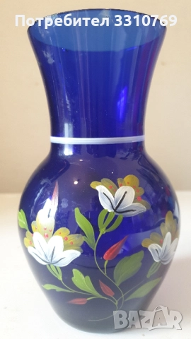 Синя стъклена ваза. , снимка 1