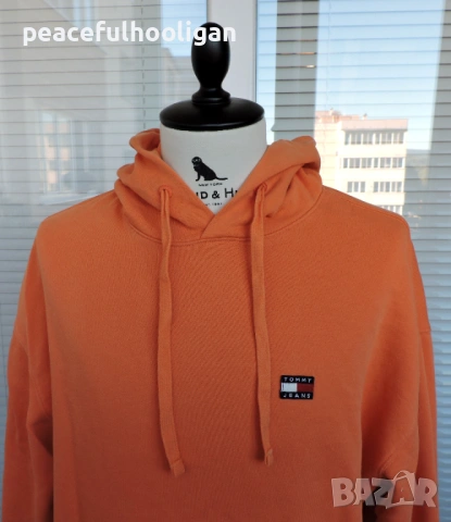 Tommy Hilfiger Tommy Jeans мъжки оранжев памучен суичър с качулка размер L, снимка 3 - Суичъри - 53393776