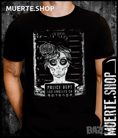 Черна тениска с щампа LA MUERTE MUGSHOT