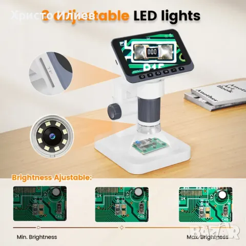 Цифров микроскоп LCD дисплей 4,5 инча 1080P 1000X 8 LED светлини, снимка 8 - Друга електроника - 50344666