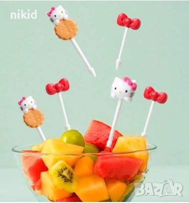 8 бр забавни клечки топери Кити коте Hello Kitty забождане на хапки мъфини плодове вилички за децата