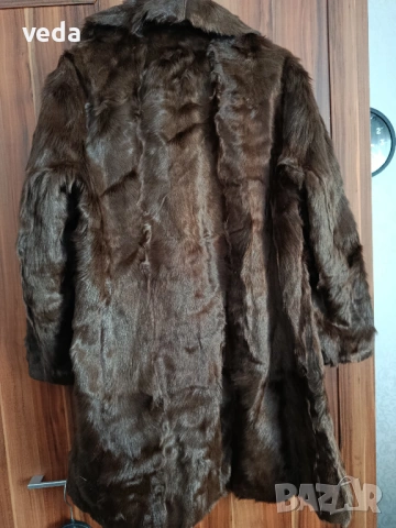 Винтидж кожено палто с косъм кафяво размер М , снимка 2 - Палта, манта - 53666224