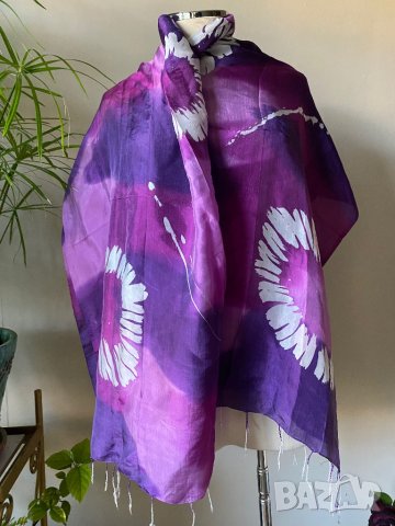 Лилав шал на бели цветя, снимка 7 - Шалове - 40794713