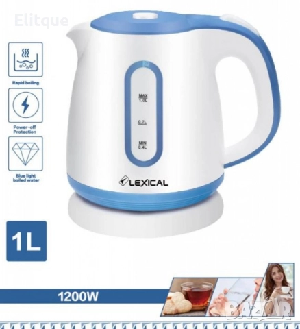 Електрическа Кана – Пластмасов Корпус, 1L, 1200W, Безжична, LED Индикатор, снимка 4 - Кани - 52842372