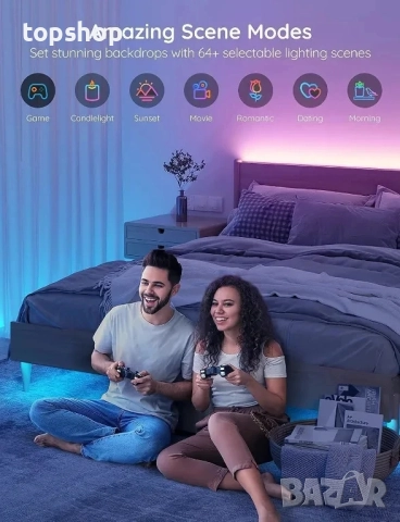 НОВА, ТЕСТВАНА Govee H6159 Smart LED лентоа, 5 метра WiFi LED лентово осветление, Alexa и Google..., снимка 8 - Лед осветление - 51598017