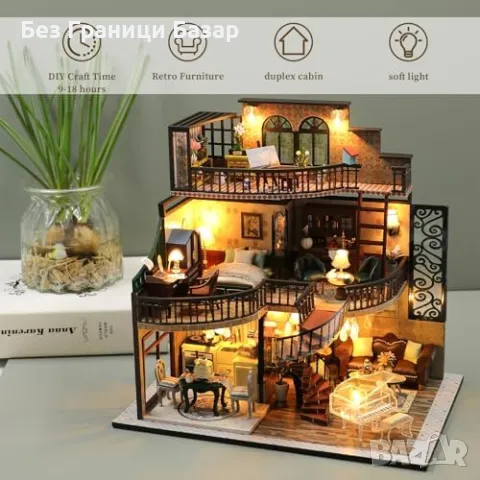 Нов Миниатюрен DIY комплект къща с мебели и LED за декорация подарък, снимка 7 - Други - 48206150