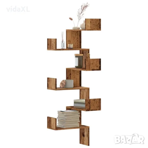 vidaXL Стенен ъглов рафт старо дърво 45x45x147 см инженерно дърво, снимка 2 - Етажерки - 56148285
