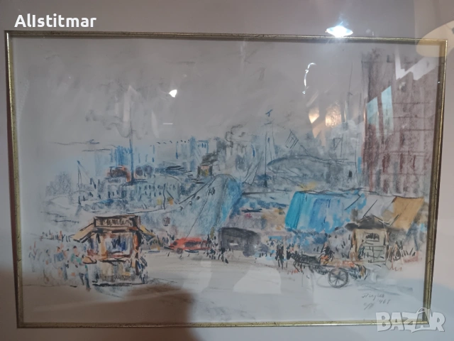 Картина, пастел, 'Пирея', подписана, датирана, снимка 4 - Картини - 53048634