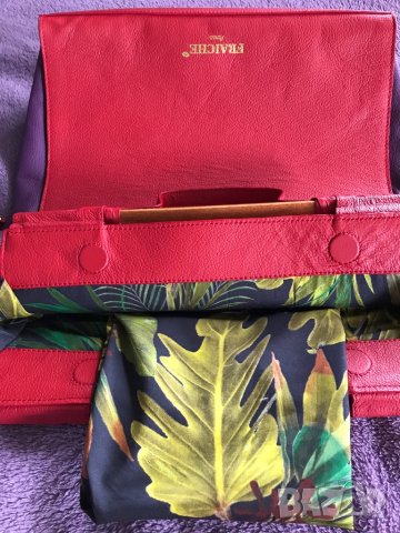 Дамска чанта Fraiche Paris корал червена и лилаво ретро стил дълга дръжка , снимка 16 - Чанти - 40397251