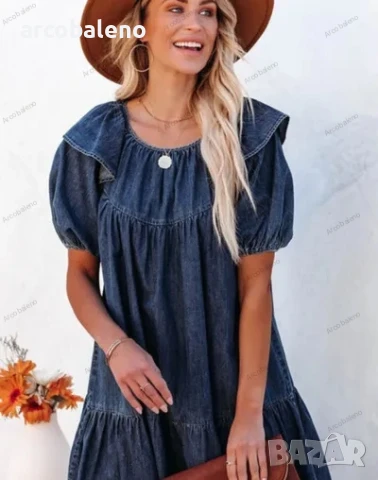 Дамска дънкова свободна ежедневна къса рокля с волани, снимка 5 - Рокли - 44313866