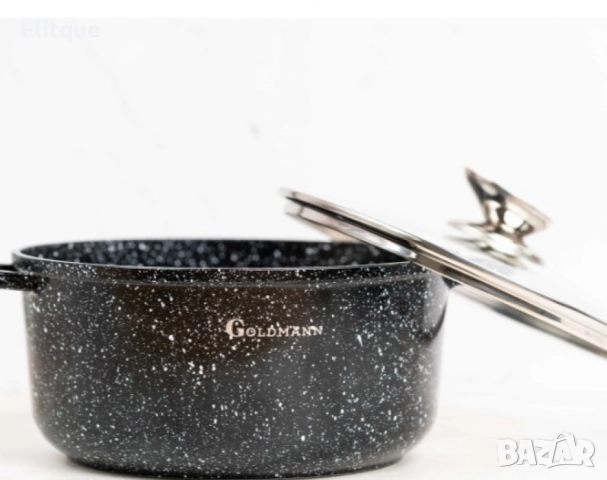 Комплект тенджери Goldmann -2.3\4.5\6.5\2.3L., Лят алуминий, Мраморно покр.,  отвътре/отвън, снимка 9 - Съдове за готвене - 52780573