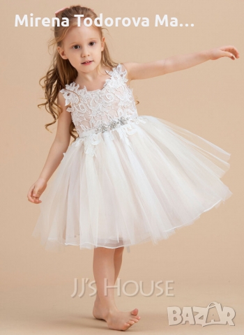 Рокля за момиче с цветя - тюл/дантелена V-образно деколте, снимка 2 - Комплекти за бебе - 36080334