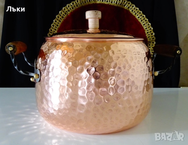 Кована медна тенджера с капак,чиста червeна мед 6 литра, 1.1 кг., снимка 4 - Антикварни и старинни предмети - 52496793