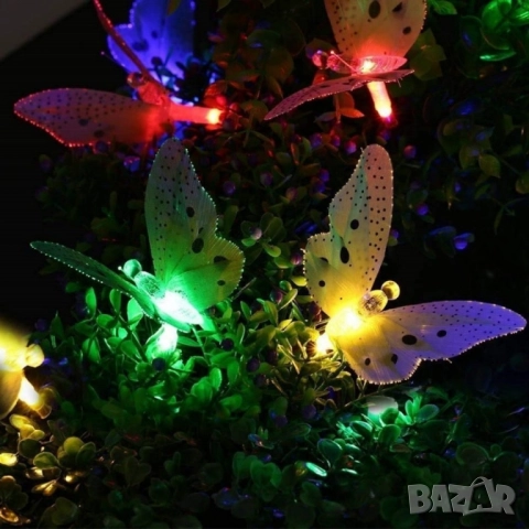 Верига от LED лампички за градината с пеперуди, 12 лампи