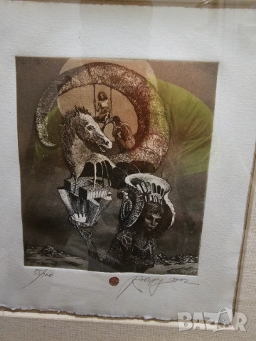 Стара картина  Сюрреалистична композиция 2002 г.  Робърт Баръмов /1966. - 2021 г.) - перфектна работ