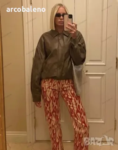 Дамско американско ретро кожено яке с ревер, 2цвята , снимка 6 - Якета - 48424962