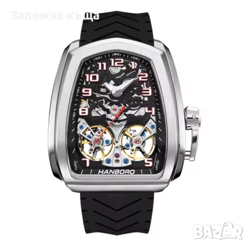 ЧИСТО НОВ ! Мъжки механичен / автоматичен часовник "Hanboro" (Silver)