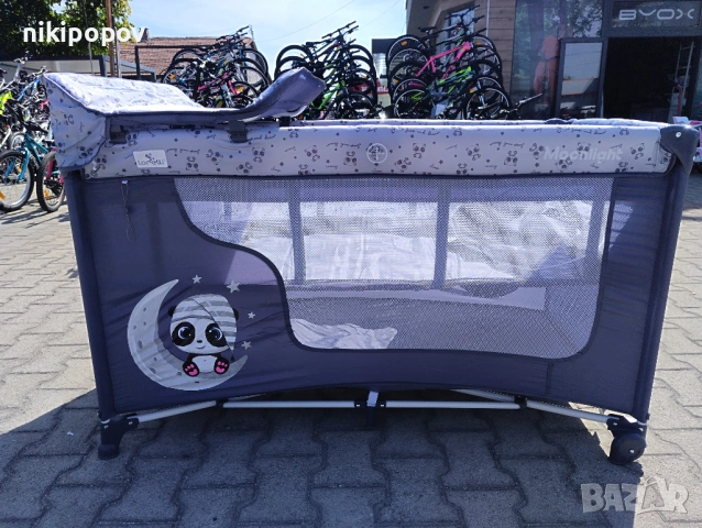 LORELLI Детска кошара на 2 нива с повивалник MOONLIGHT сив, снимка 4 - Кошарки - 53565246