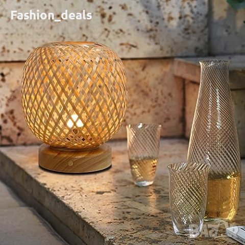 Нова Нощна настолна лампа от Бамбуков абажур Спалня Трапезария Парти Градина, снимка 6 - Настолни лампи - 42395254