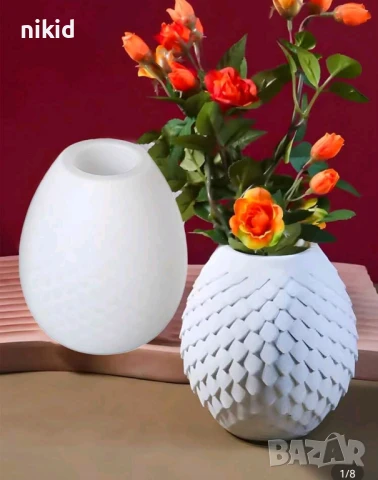 3d издължена тумбеста ваза с геометричен релеф люспи силиконов молд форма смола фондан гипс декор