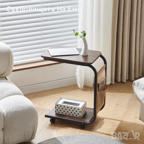 Кокетна Подвижна С образна Маса за Кафе с колелца и място за съхранение, снимка 7 - Маси - 53714590