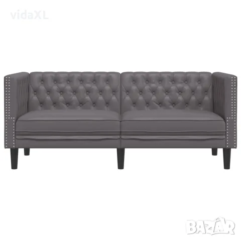 vidaXL Честърфийлд диван с 2 седалки сив от kunstnahast, снимка 4 - Дивани и мека мебел - 56147448