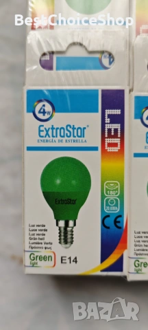 6 бр.LED крушки EXTRASTAR зелена светлина, E14, 4W , снимка 3 - Крушки - 53852317
