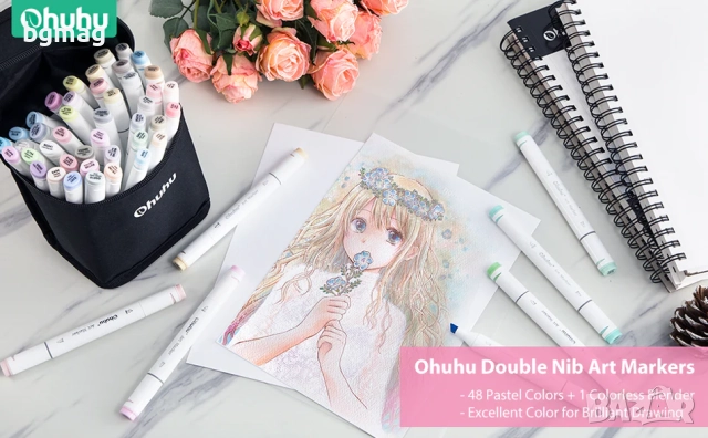 Ohuhu Oahu-01 Art Markers Set-перманентни маркери, комплект 48 пастелни цвята, снимка 5 - Ученически пособия, канцеларски материали - 52190713