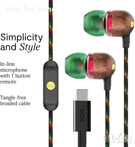 Marley House of Smile Jamaica USB-C кабелни слушалки с 9,2 мм драйвер , снимка 2 - Слушалки и портативни колонки - 53639115