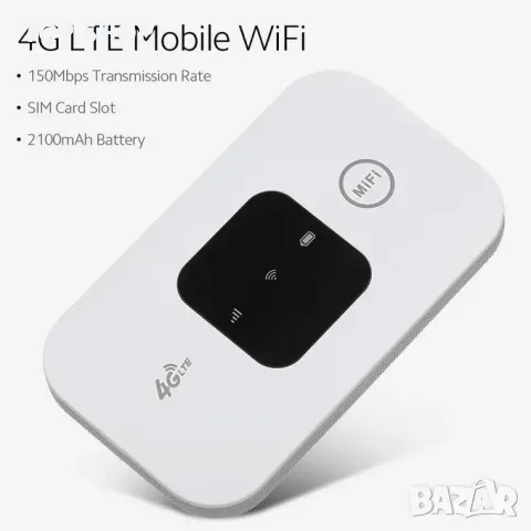 Рутер- бисквитка 4G LTE 150Mbps Преносим мобилен MiFi рутер със слот за SIM карта - 2100mAh