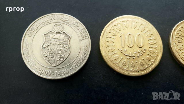 Монети. Тунис. 1 динар, 20, 50 и 100 милима.   4 бройки., снимка 2 - Нумизматика и бонистика - 36089014