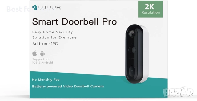 WUUK 2K HD Wi-Fi звънец с камера, двупосочна аудио функция, снимка 8 - Други - 52430383