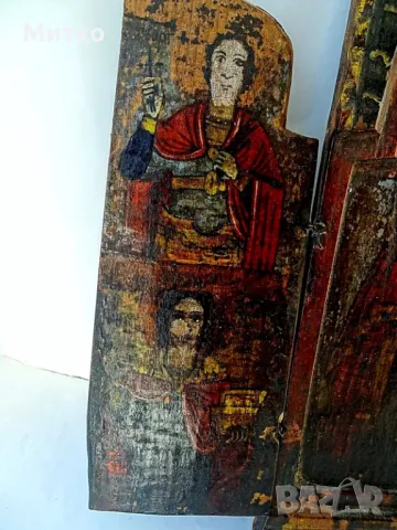 Антикварна Триптих Икона – Ръчно рисувана, дърво, XIX век, снимка 2 - Антикварни и старинни предмети - 49908084