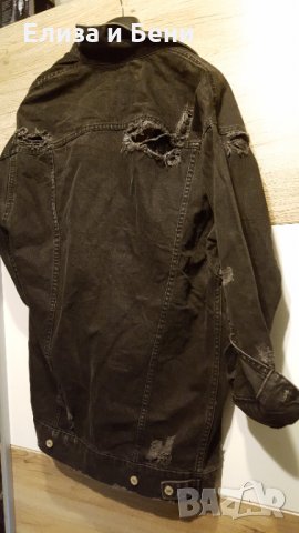 ЗАРА ZARA  Овърсайз удължено деним дънково яке с прокъснат ефект , снимка 5 - Якета - 35935443