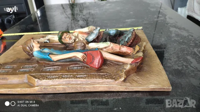 Уникална 3D Стенна Пластика, Барелеф- Морска Сцена с Рибар Жена и Дете Ръчна Изработка Винтидж Декор, снимка 4 - Други ценни предмети - 50238364