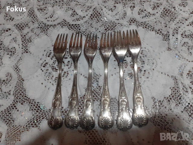 Стари антикварни посребрени прибори вилици 6 бр. маркирани, снимка 5 - Антикварни и старинни предмети - 53712135